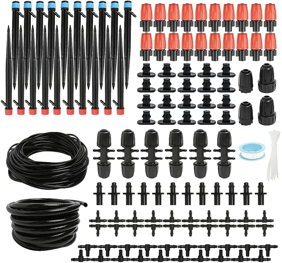 240FT Drip Irrigation Kit, Adjustable Plant Mister, Automatic Irrigation System, Mefape Sprinkler System, Garden Watering System for Greenhouse Yard Lawn, 1/2” 1/4” Drip Tubing