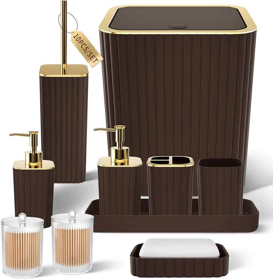 XLHOMO Bathroom Accessories Set - 10PC Gorgeous Brown Bathroom Set