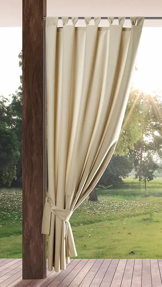 Eurofirany Garden Outdoor Vorhang mit Klett-Schlaufen, 1 Stück, Blickdicht & Wetterfest, UV-Schutz, für Balkon Terrasse Pergola Pavillon, H220 x B155 cm, Hellbeige