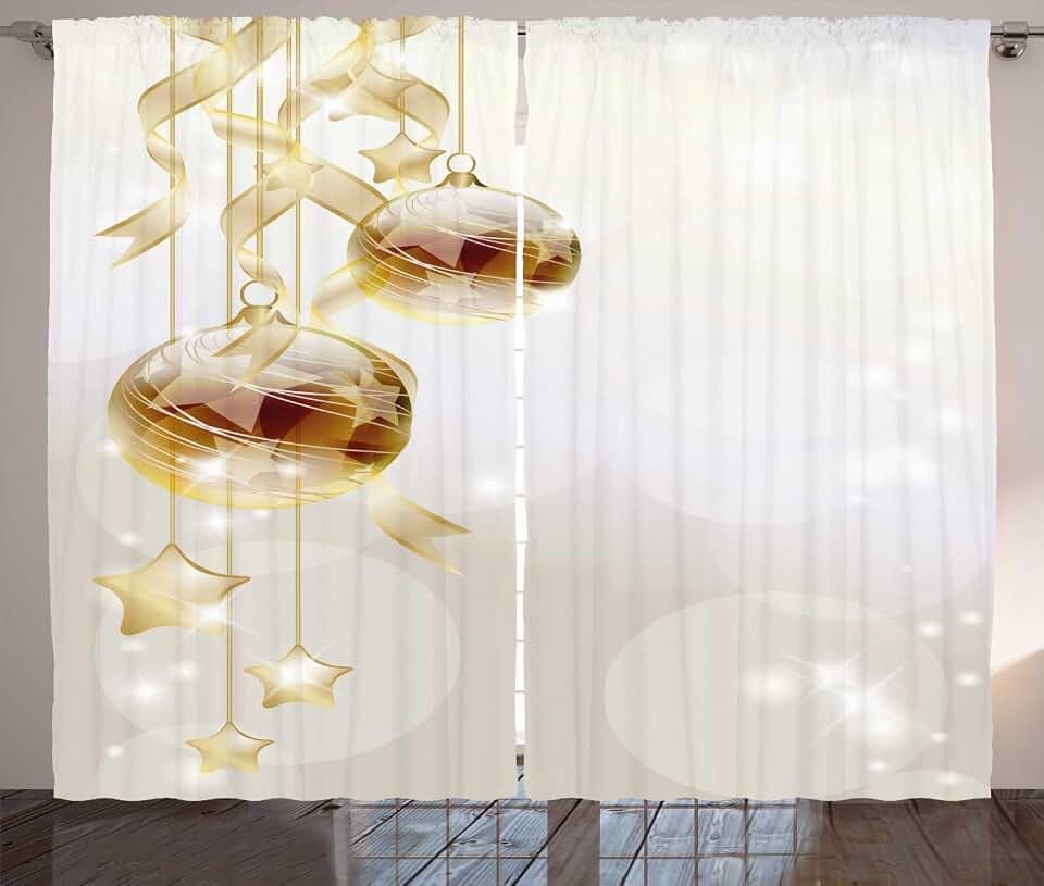 ABAKUHAUS Weihnachten Rustikaler Gardine, Weihnachtskugeln Moderne, Schlafzimmer Kräuselband Vorhang mit Schlaufen und Haken, 280 x 225 cm, Gelb Weiß