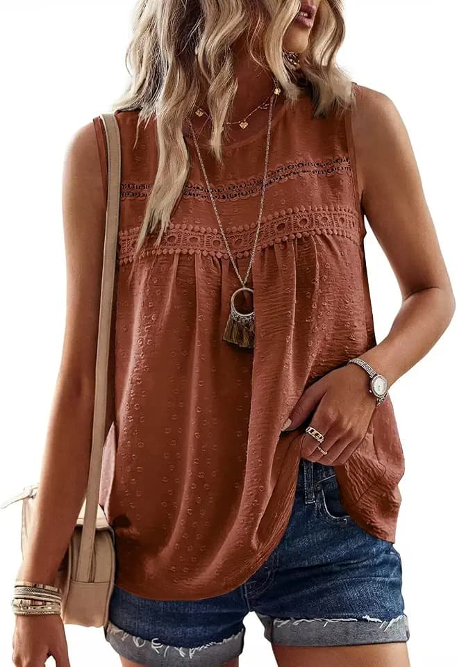 Falechay Tank Tops for Women Flowy Boho Cute Swiss Dots Sleeveless Shirts