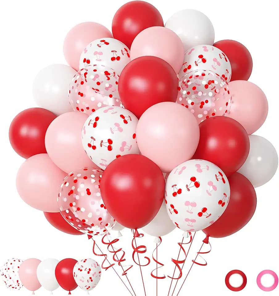 72pcs Red and Pink Cherry Balloons Set，Cherry Birthday Decorations
