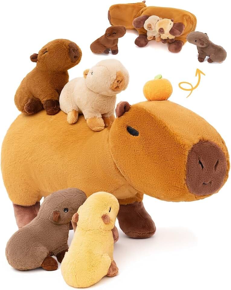 OUOZZZ Capybara Plush Toy, 5-in-1 Large Mommy Capybara Stuffed Animal