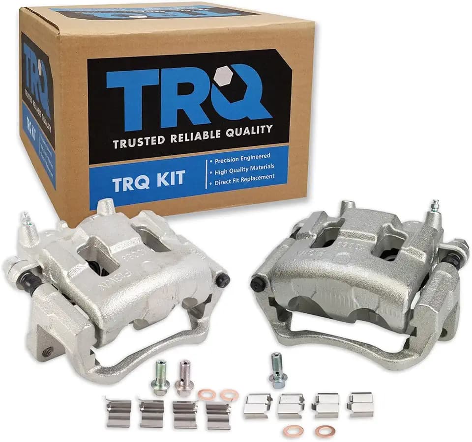 TRQ Front Brake Caliper Set Zinc Coated Brackets Hardware