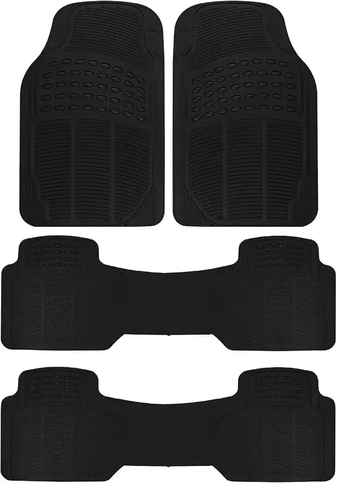 BDK All Weather Rubber Floor Mats for Cars - Fit 3 Rows Full Set, Heavy Duty Car Mats - Fit Well, Easy to Install & Clean No Slip Design - Universal SUV, Van, & Car Accessories (Black)