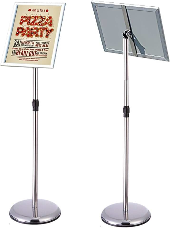 A4 Infoständer posterständer Alu-Schildhalter Schnapprahmen, Winkel und Höhe einstellbar，Zeichenrahmen für Hochzeits- / Geschäftsereignisanzeige (Silber)
