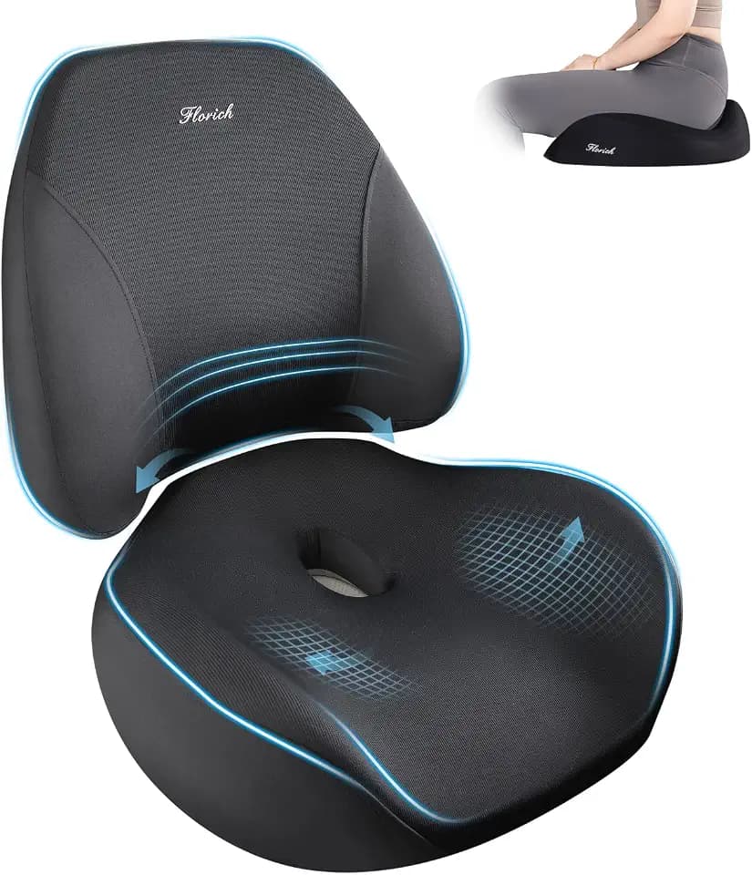 FLORICH Upgraded Ergonomic Memory Foam Car Seat Cushion with Lumbar Support, Non-Slip, Washable Driving Seat Cushion for Back & Sciatica Pain Relief, Large Car Seat Cushion Driver, Office-Black