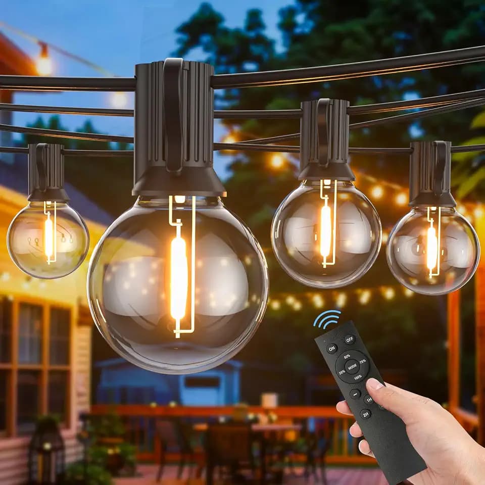 Lichterkette Außen mit Timer, 15M LED Lichterkette Strom Outdoor mit 25+2 G40 Glühbirnen, 4 Modus und Dimmbar IP45 Glühbirnen Warmweiß für Garten Balkon Terrasse Party Hochzeit