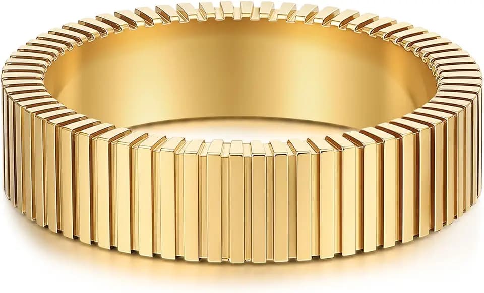 PDWZNBA Mothers Day Gifts for Mom Linear Stripe Textured Ring | 14K Gold-Plated Stainless Steel Promise & Friendship Ring, Wedding Band, Birthday Gifts for Women