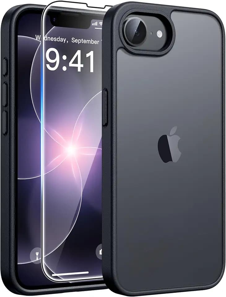 FNTCASE for iPhone 17e/16e Case, Screen Protector, Translucent Matte Back