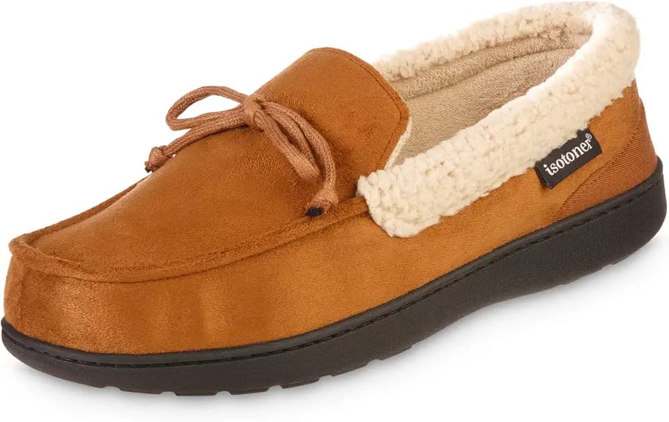 isotoner Men's Indoor/Outdoor Slip-on Vincent Microsuede Moccasin Slippers With Memory Foam Comfort