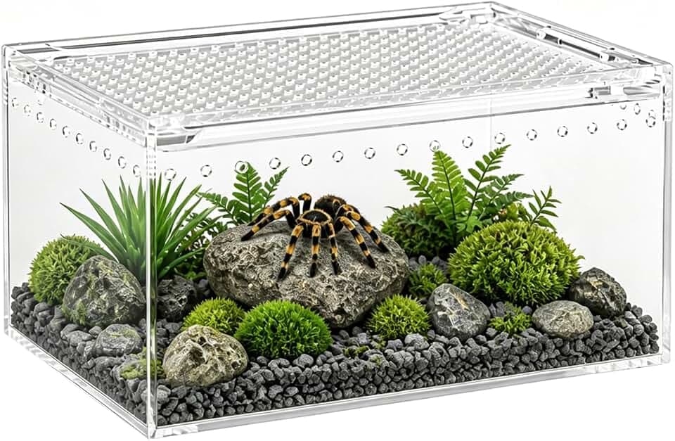 Reptile Terrarium, Reptile Zuchtbox, Mini Terrarium Faunarium, 20x15x10cm Acrylic Schnecken Terrarium with Magnetic Lock & Slide Lid, Transparent Vivarium für Insekten, Vogelspinnen, Einsiedlerkrebse