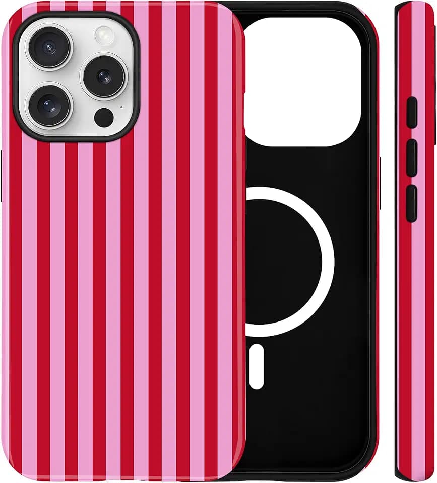 Magnetic Striped Phone Case for iPhone 16 Pro, Red