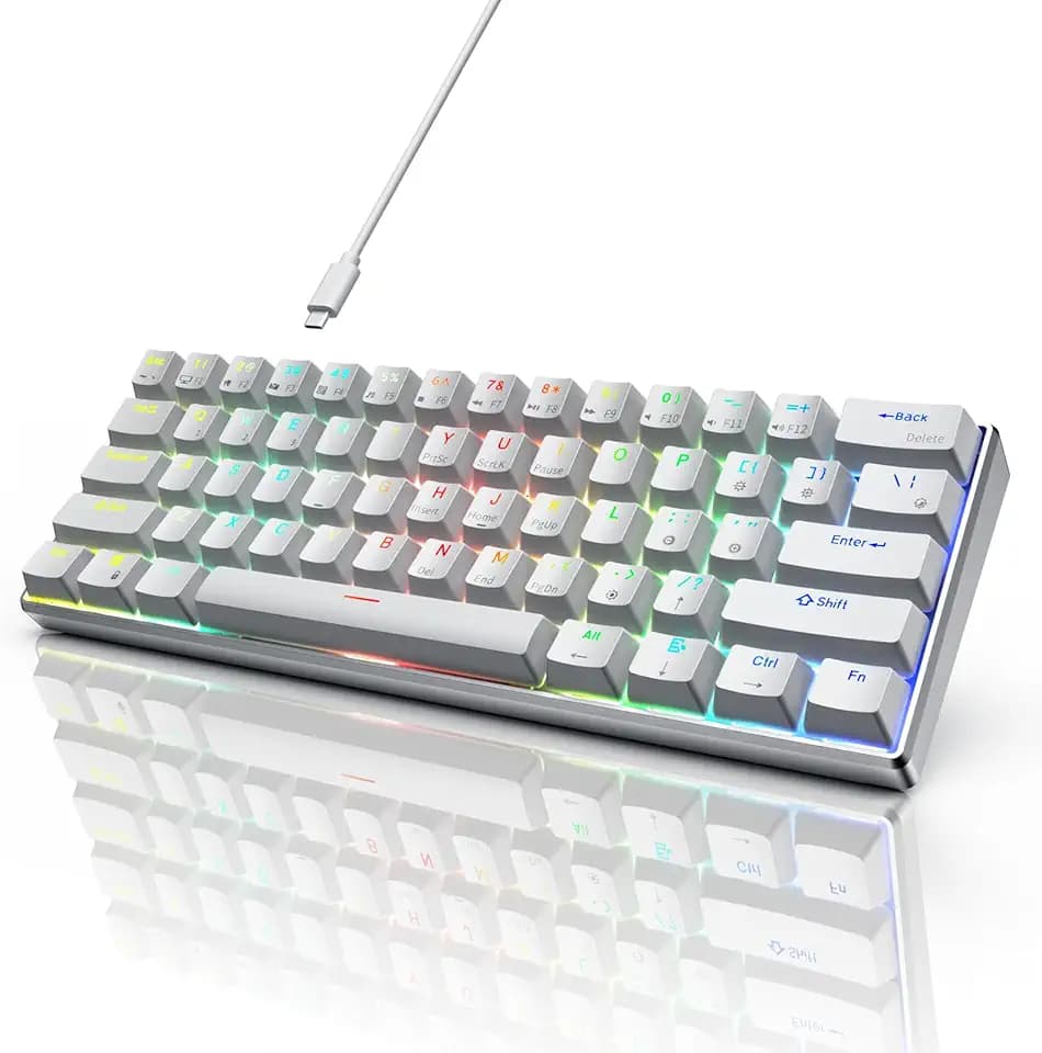 RK ROYAL KLUDGE 60% Mechanical Keyboard RK61 Pro, Wired Gaming Keyboard Aluminum Frame, Programmable RGB Backlit 61 Keys Ultra-Compact, Gateron Brown Switch, White