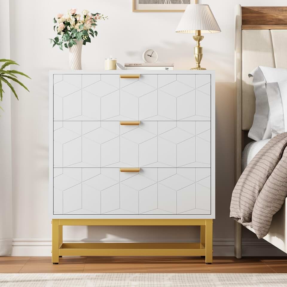 IDEALHOUSE White 3 Drawers Dresser for Bedroom,Modern Small Dresser