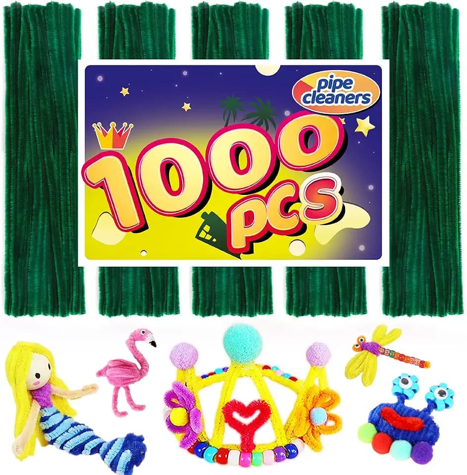 Dark Green Pipe Cleaners - 1000 Pack for Crafts and Arts