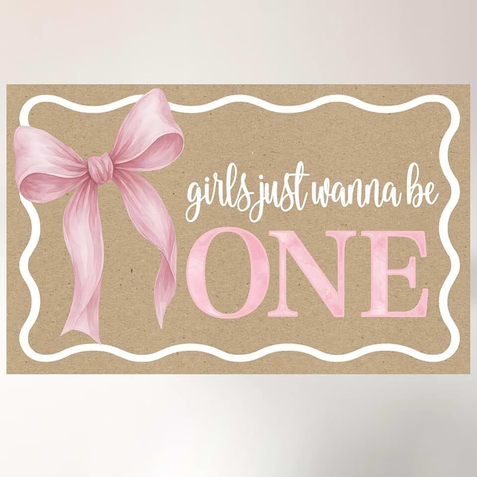 One Bow Banner for First Birthday Decorations for Girl Pink Bow Backdrop Girls Just Wanna Be One Birthday Party Decorations