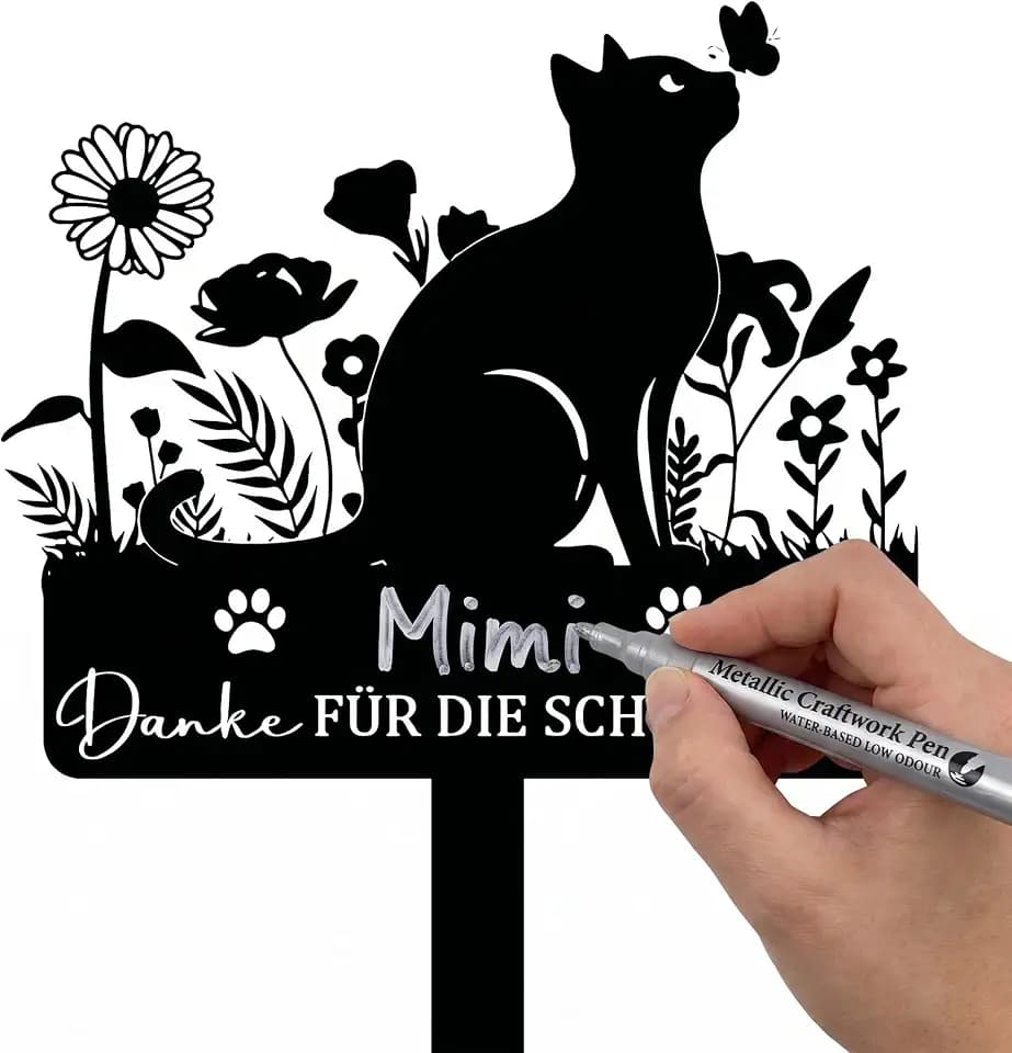 Namalu Grabstein Katze 30 x 20 cm Metall Gedenkstein Katze Grabplatte mit Gravur Danke FÜR DIE SCHÖNE Zeit Grabschmuck Tier Wetterfest Draußen Gedenktafel für Tiere Trauer Geschenk für Katzenbesitzer