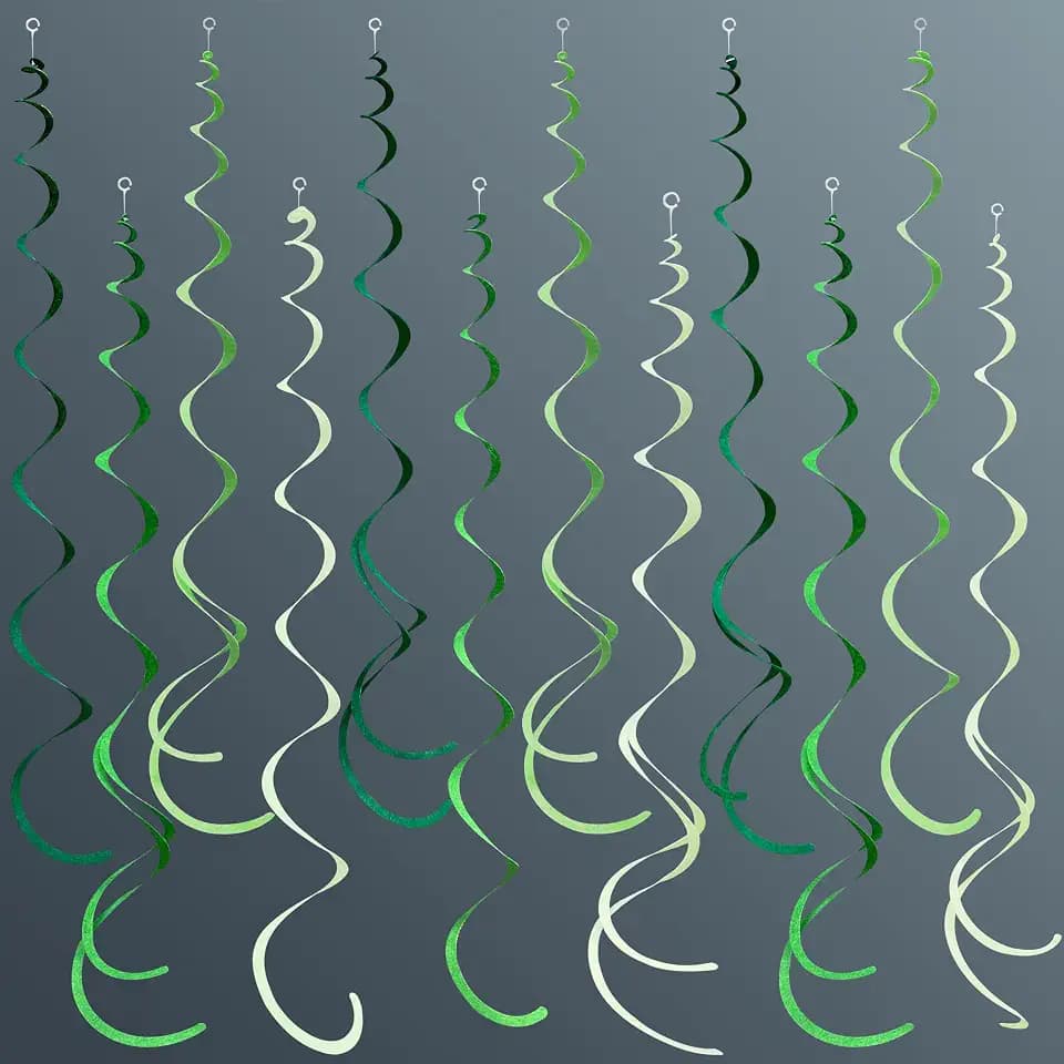 36Pcs Green Hanging Swirl Decorations Ombre Green Felt Swirl Streamer Spiral Ceiling Garland for Spring Summer Birthday Wedding Graduation Christmas St Patrick's Day Holiday Party Supplies