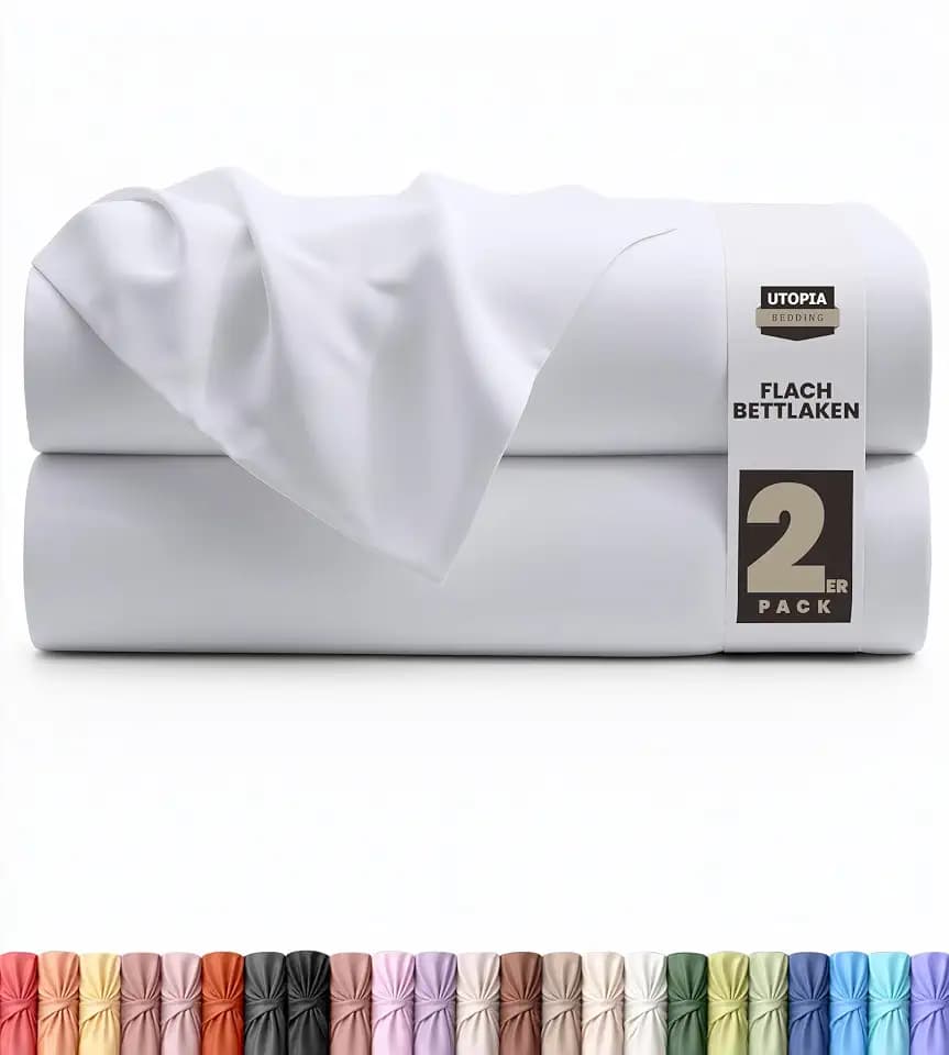 Utopia Bedding - 2er Set Bettlaken ohne Gummizug - 167x243cm - Weiß