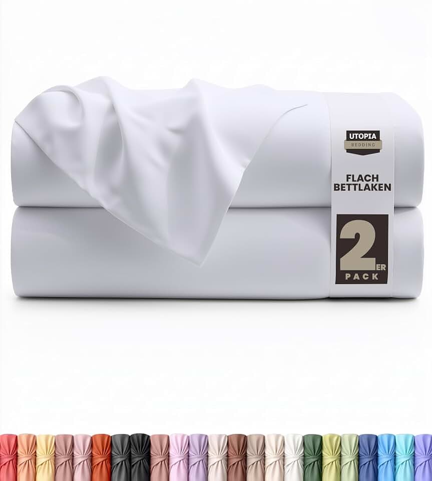 Utopia Bedding - 2er Set Bettlaken ohne Gummizug - 270x290cm - Weiß
