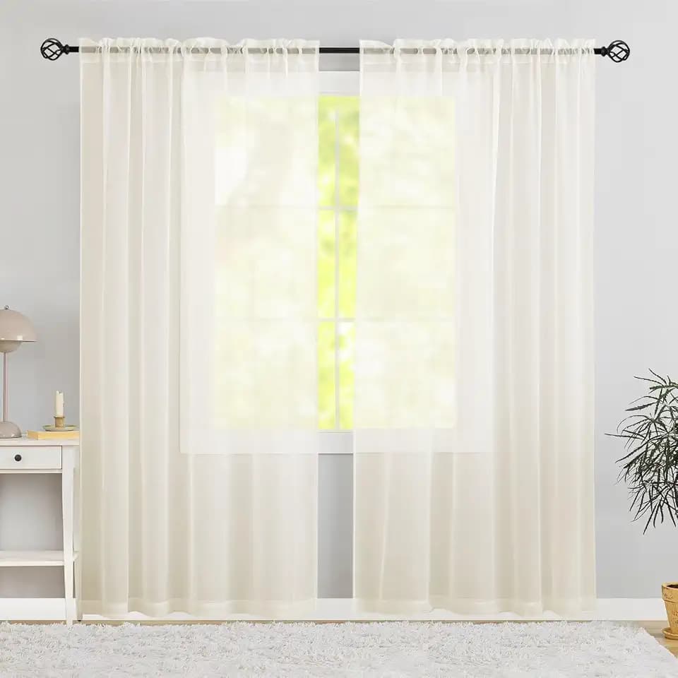 Semi Voile Sheer Curtains 108 Inches Long 2 Panels Rod Pocket Window Treatment for Living Room Bedroom Dining Room(Ivory 70" W x 108" L)