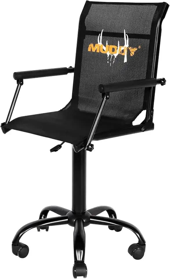 Muddy Swivel Roller Chair - 18" H x 18" W x 14" D Durable 360 Degree 4 Legs Adjustable Height Stable Ground Silent Hunting Flex-Tek Seat with Removable Armrests