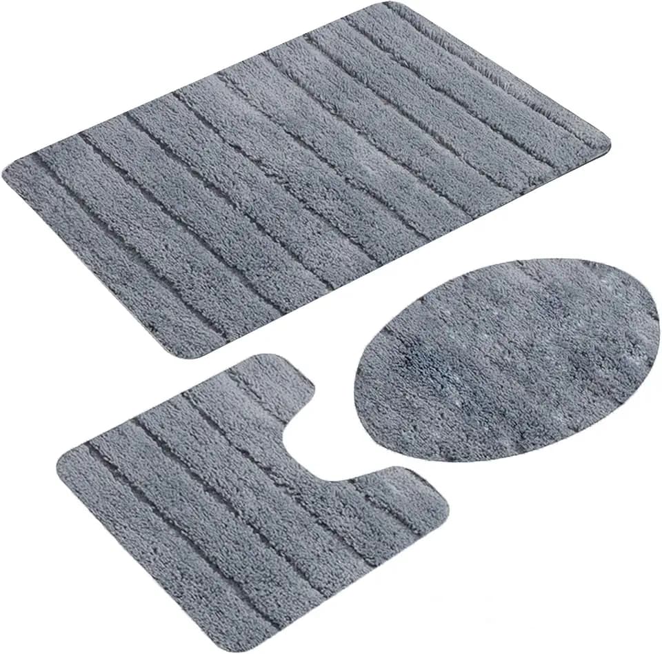 jianyana 3-teiliges Badteppich-Set rutschfeste Mikrofaser Shaggy Weiche Bad Duschmatten Kontur Badteppich WC-Sitzbezug Combo