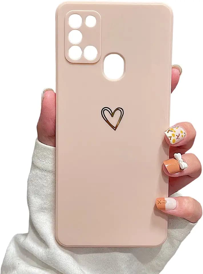Kompatibel mit Samsung Galaxy A21S Hülle für Frauen und Mädchen, weiches Flüssigsilikon, bronzierende Liebe, Herzmuster, schmal, dünn, TPU, stoßfeste Schutzhülle für Samsung Galaxy A21S