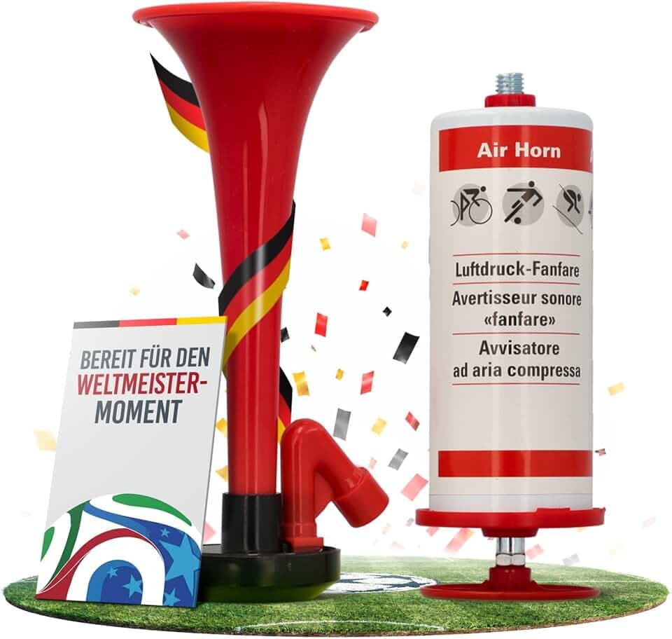 cartrend Fanfare Luftdruck, luftbetriebenes Horn, vielseitige Nutzung als Hupe im Straßenverkehr, Fußballspielen, Partys, rot