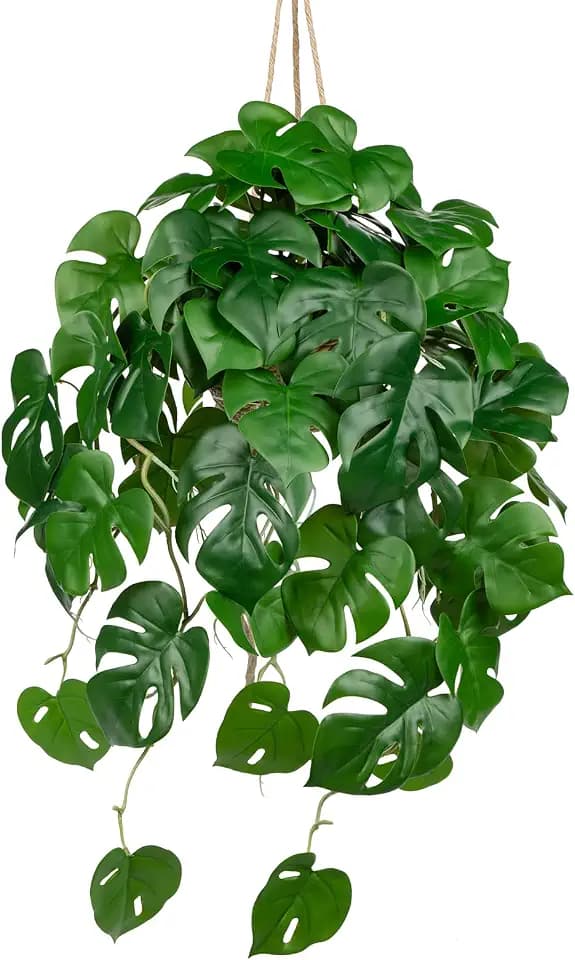 Large Fake Hanging Plants in Black Pot, 27.6" Artificial Hanging Monstera