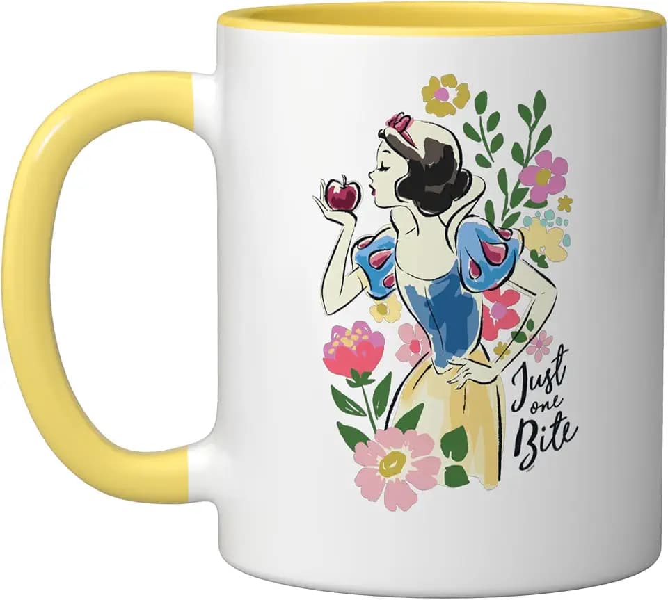 Disney Princess Snow White Just One Bite Floral Ceramic Mug, Yellow/White, 11oz