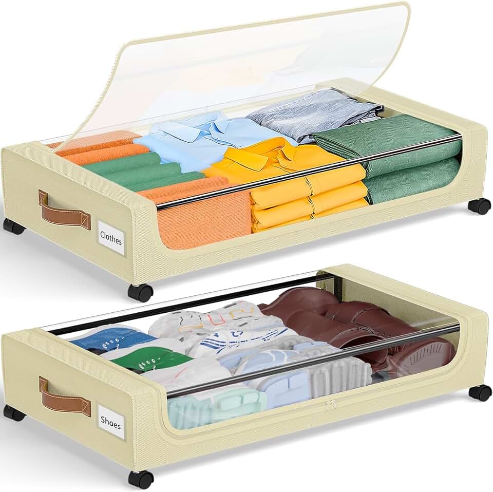 GoMaihe Under Bed Storage with Wheels 48L Beige 2-Pack