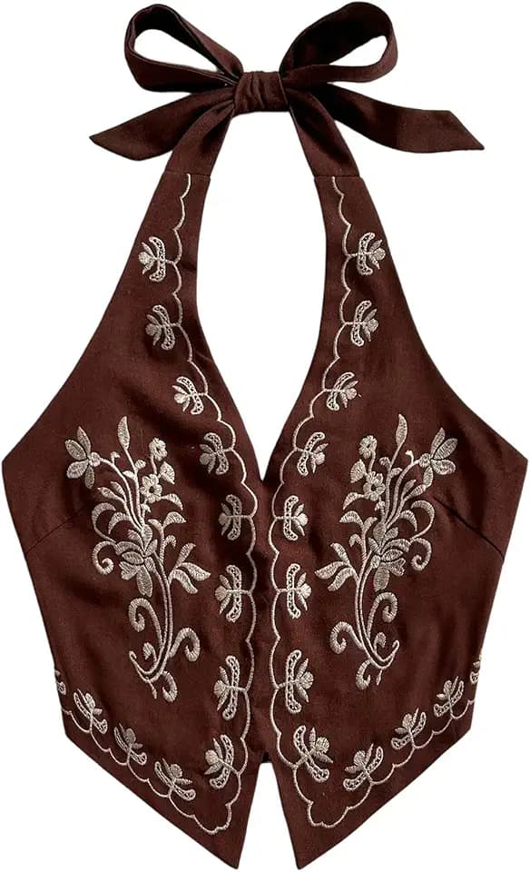 OYOANGLE Women's Summer Boho Halter Tops Western Tops Country Concert Tops