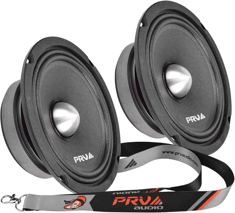 PRV AUDIO 2X 6MR250B-4 Slim Midrange 6.5" Shallow Bullet Speakers 250 Watts 4 Ohm, Slim Mount Car Audio Bullet Loudspeaker Compact for Doors with 1 Exclusive Lanyard (2 Speakers)
