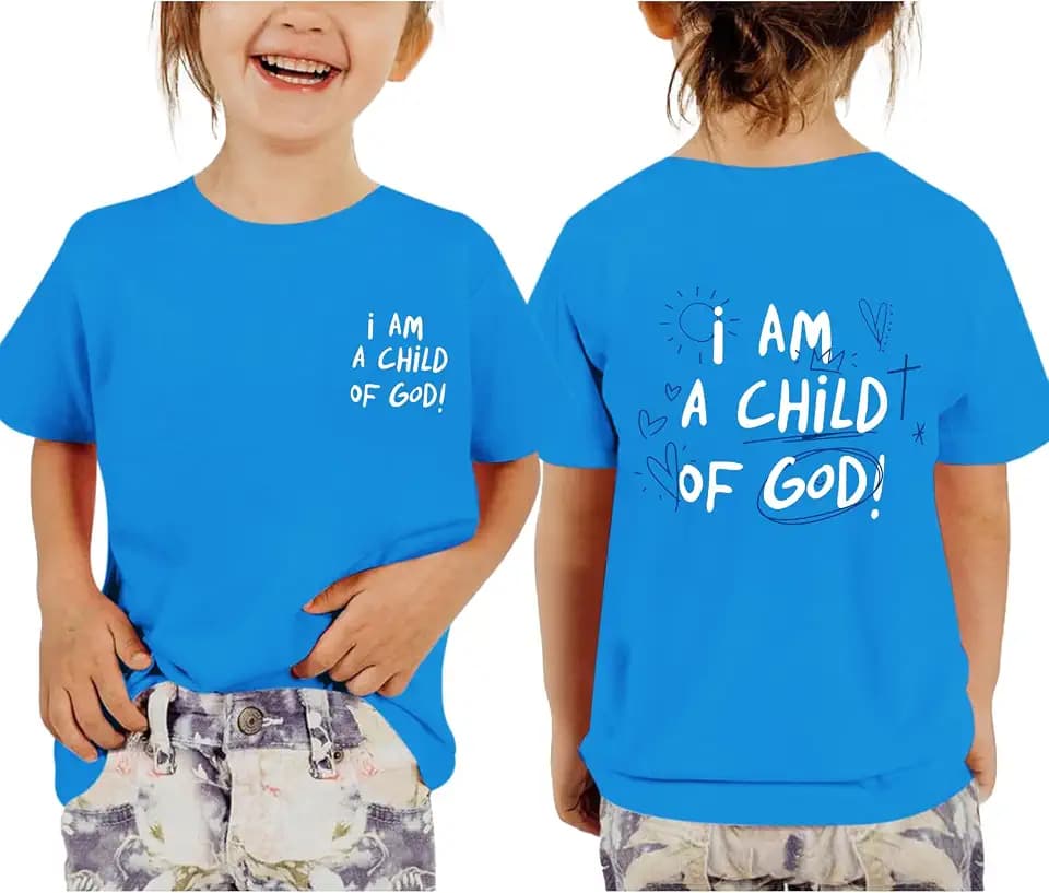 KEEVICI Cute I Am A God of Child Shirt Girls Graphic Tees Christian T Shirts for Kids Jesus Religious Faith Cotton Summer Top