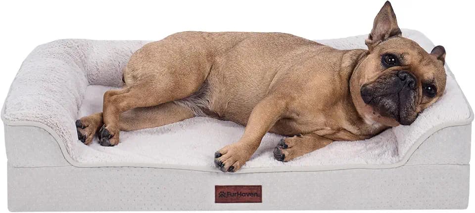 Furhaven Plush & Embossed Velvet Cooling Gel-Top Dreamer Sofa Pet Bed, Clay, Medium