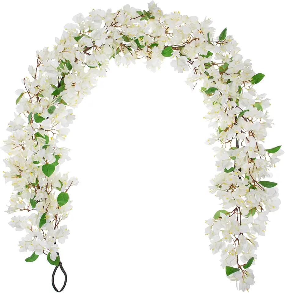 Briful 6 FT White Artificial Bougainvillea Garland with Hanging Loop