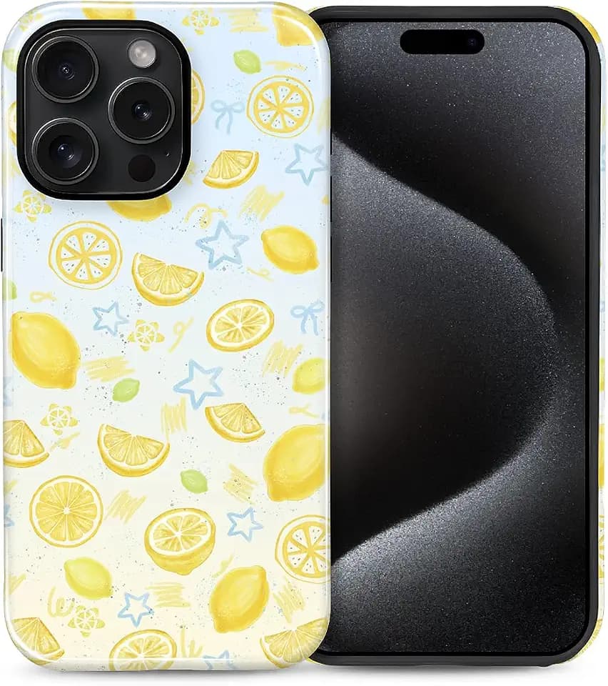 for iPhone 15 Pro Case Cute - Dual-Layer Hard Shell + Silicone Cover - Aesthetic Protective Phone Case for Women Girls -Summer Lemon