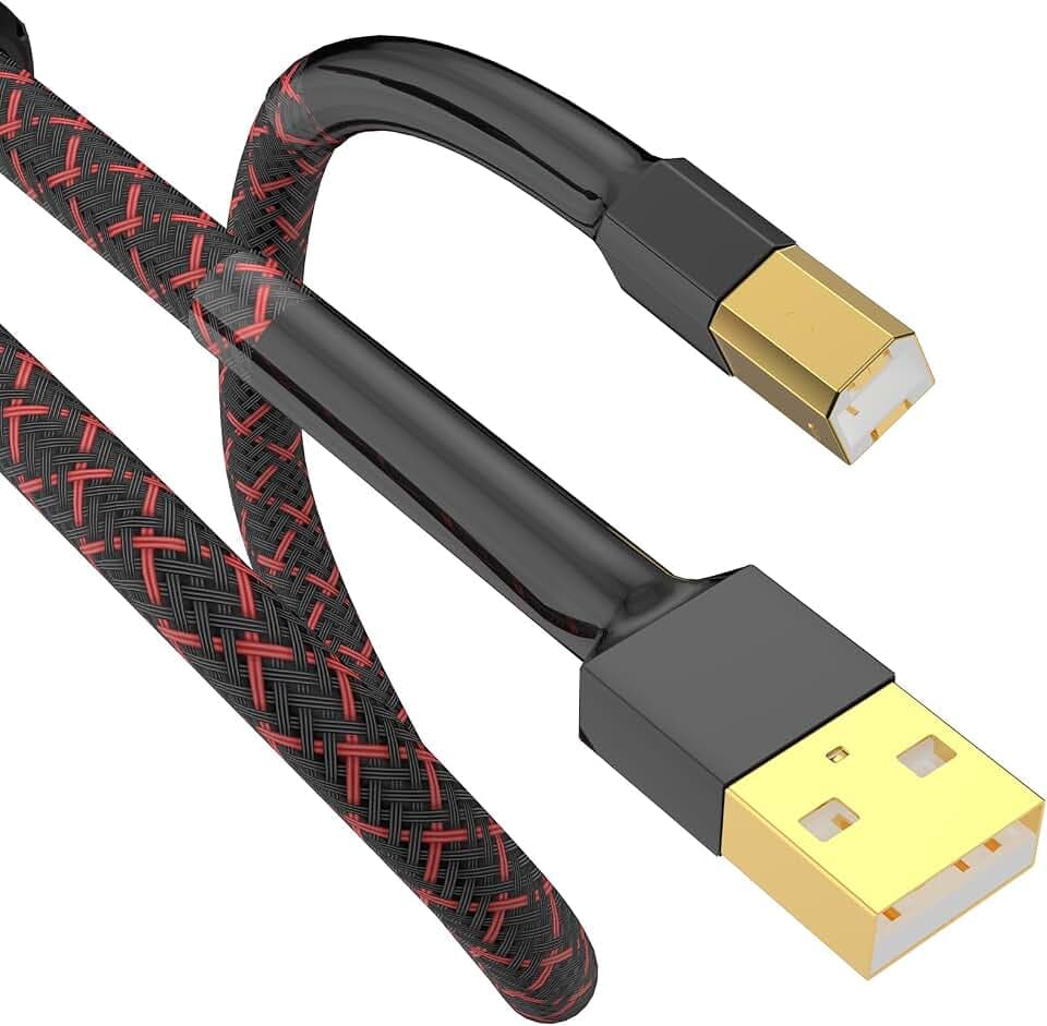 Tertullus High End HiFi USB Kabel 2m A-B für Audio-Streaming, DAC, Computer, Soundkarte, Decoder, Verstärker, Digitalplayer - USB-A auf USB-B Digital Druckerkabel(Rot)