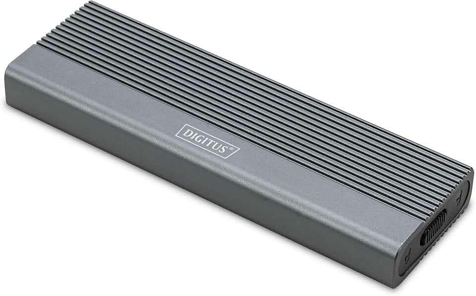 DIGITUS M.2 SSD-Gehäuse – USB 3.1 Gen2 Typ-C – bis zu 10 Gbit/s – Für SATA & NVMe-SSDs bis 8 TB – Für 2230/2242/2260/2280 SSDs – Werkzeuglos – Aluminiumgehäuse – Plug & Play – Grau