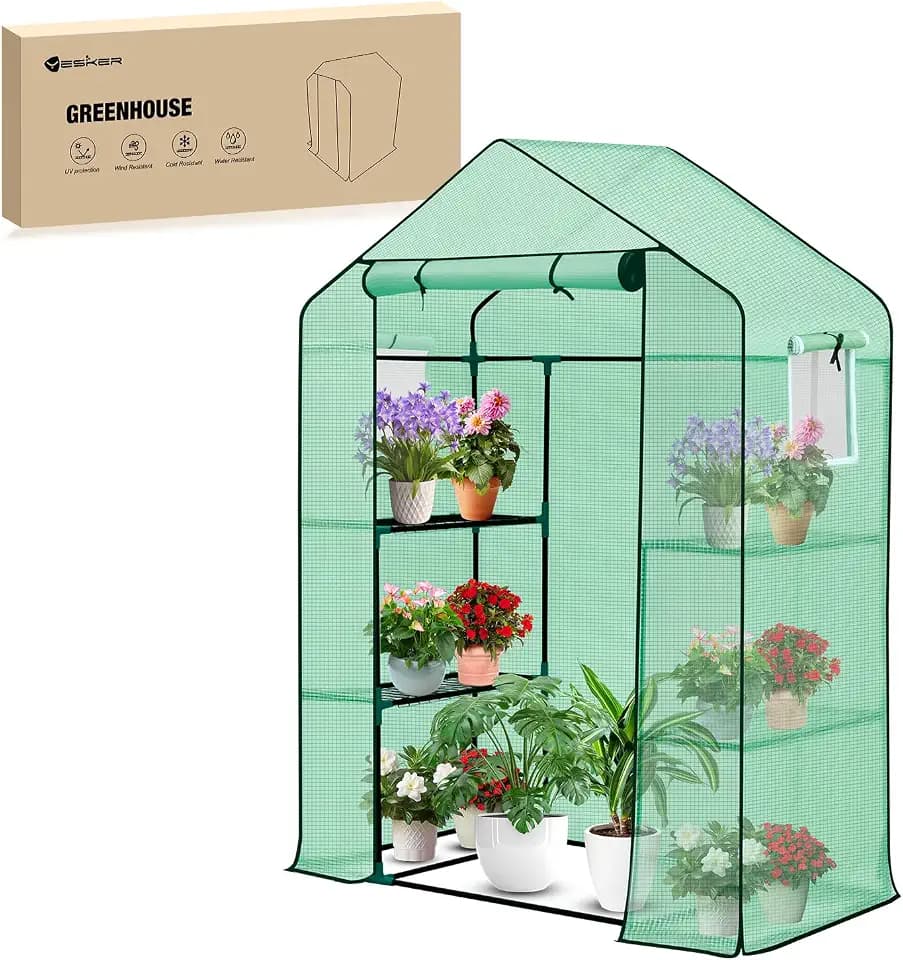 Yesker Greenhouse 57"x29"x77" Walk in Green House - Large Outdoor/Indoor Greenhouses with 4 Shelves Waterproof PE Cover & Windows, Portable Greenhouse Kit for Winter Backyard Gardening Patio, Green