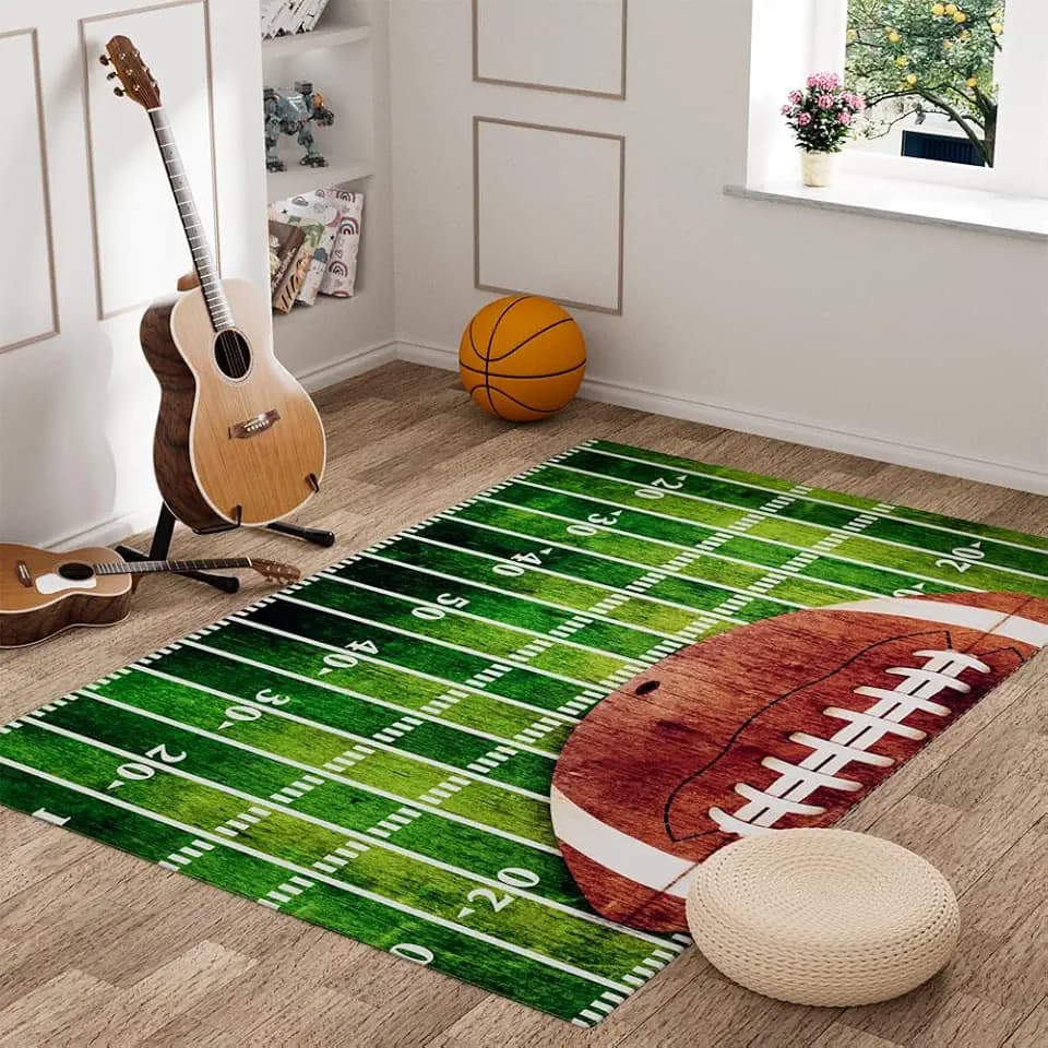 Ultra Soft Faux Wool Area Rug Decorative 4' x 6'Football Field Area Rugs Non-Slip Throw Rugs Floor Carpet Cover for Living Room Bedrooms Decor