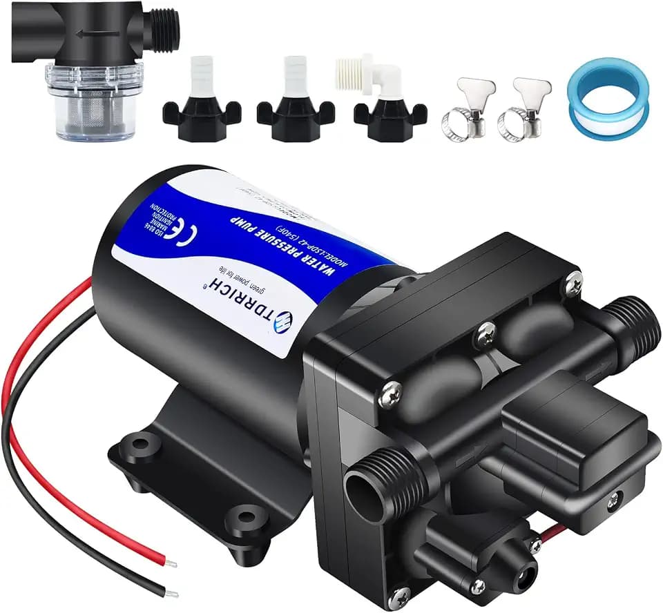 TDRRICH 12v Water Pressure Increase Booster Pump for RV,4-Chamber Self-Priming Diaphragm Pump for Boats 70 PSI,On Demand Water Transfer Washdown Pump with Strainer Filter for Marine Sprinkler Faucet