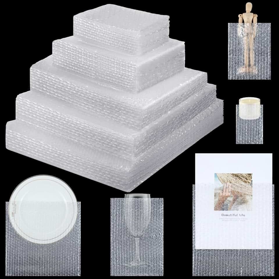 100 Pcs 5 Sizes Bubble Pouches Bags Foam Packing, Mixed Size, Clear
