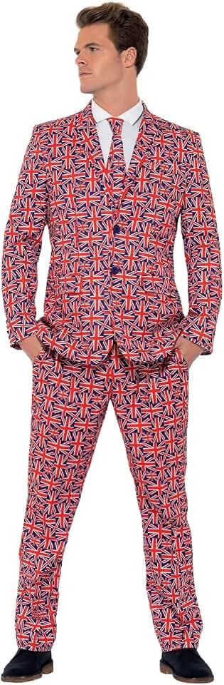 Smiffys, Herren Union Jack Anzug Kostüm, Jackett, Hose und Krawatte, Größe: L, 43520