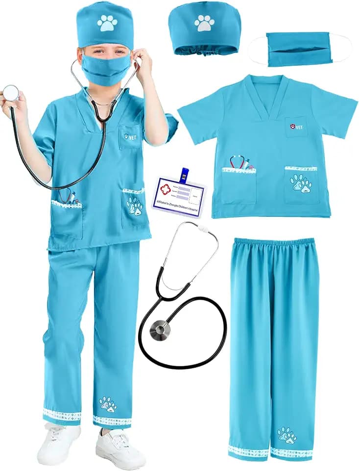 6 Pcs Kids Animal Doctor Costume Set Veterinary Dress Up Clothing for Kids Career Day Halloween Role Cosplay