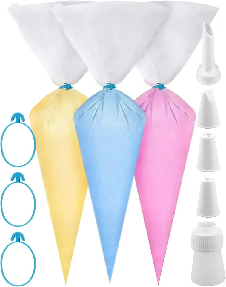 Weetiee Pastry Bag - 100 Pieces 16 Inch [Extra Thick] Disposable Piping Bags Set with 8 decorating tips, 1 coupler and 3 Bag Ties for Cake Decorating Royal Frosting