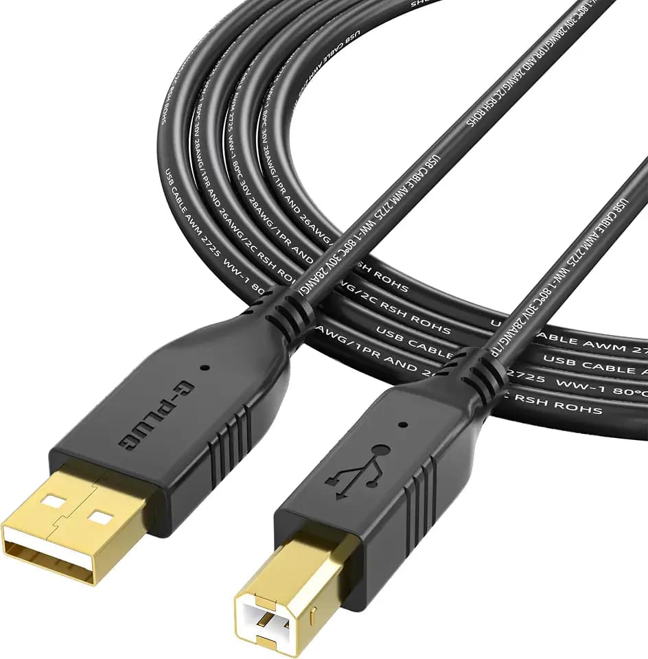 USB 2.0 Printer Cable 6ft, USB A to B Cord for HP Canon Epson Printers