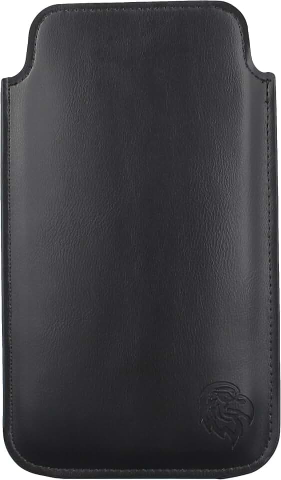 Davii Schutztasche passend für Apple iPhone 12/12 Pro (nur Handy), Einsteckhülle Handytasche mit Zuglasche – weiches Innenfutter Adler Premium LE Schwarz